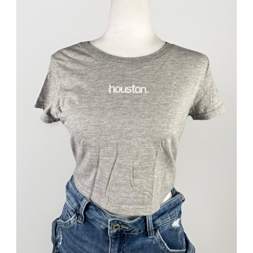 Houston Baby Tee Gray Soft 100% Cotton Crop T-Shirt Women’s Size Medium